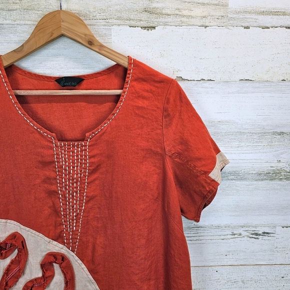 Peacock Ways Linen Lagenlook Casual Dress Sz Large Orange Artsy Folksy Modest - Picture 7 of 14